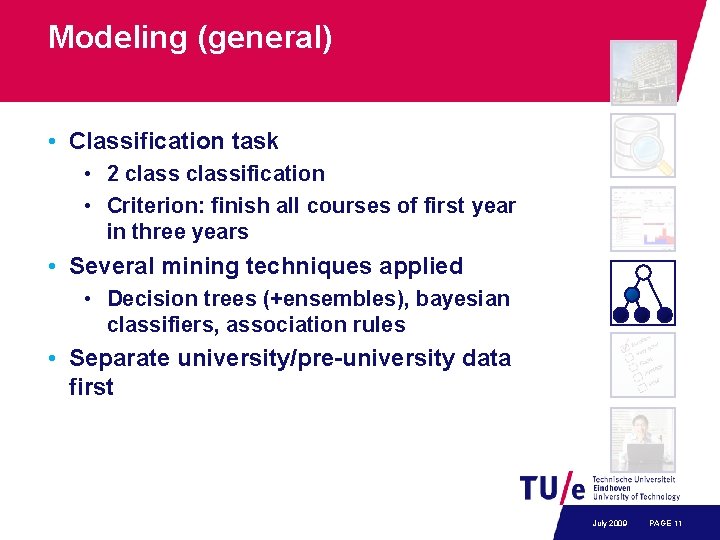 Modeling (general) • Classification task • 2 classification • Criterion: finish all courses of