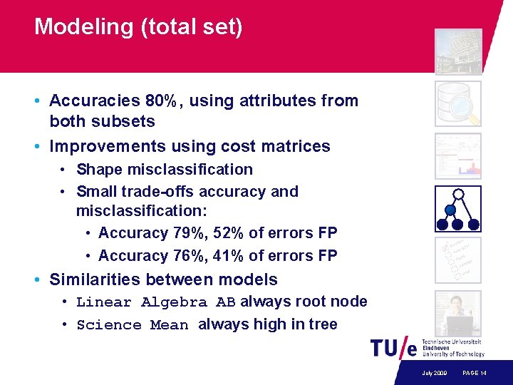 Modeling (total set) • Accuracies 80%, using attributes from both subsets • Improvements using