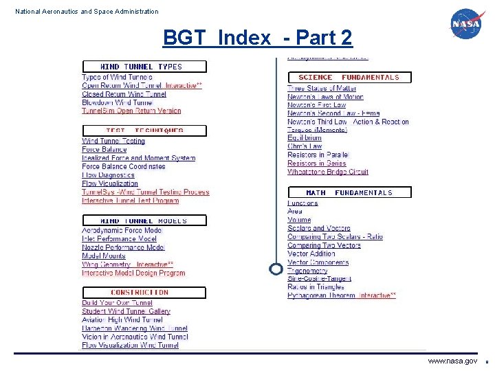 National Aeronautics and Space Administration BGT Index - Part 2 www. nasa. gov 8