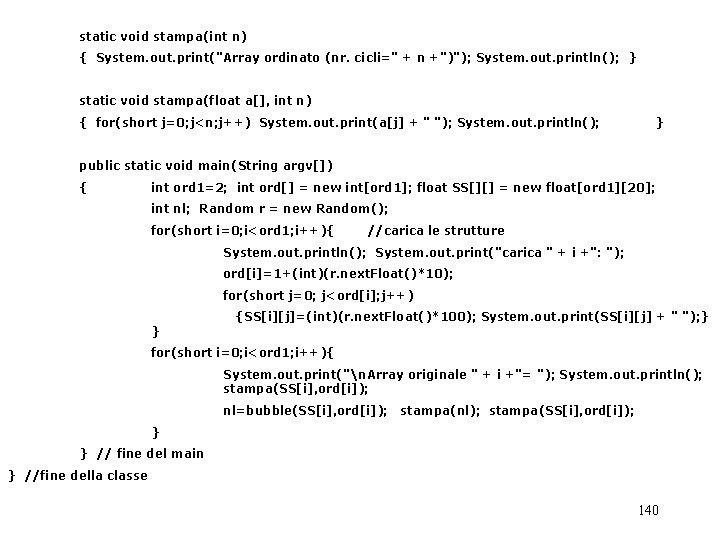 static void stampa(int n) { System. out. print("Array ordinato (nr. cicli=" + n +")");