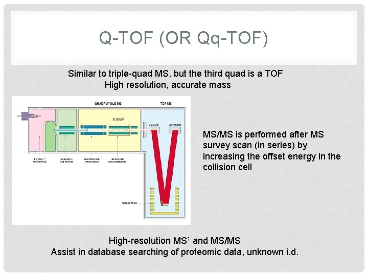 Q-TOF (OR Qq-TOF) Similar to triple-quad MS, but the third quad is a TOF