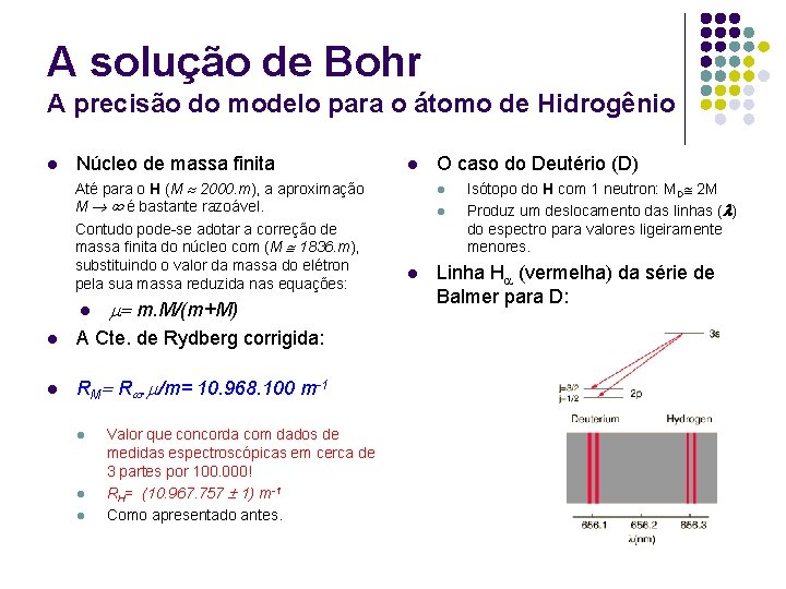 A solução de Bohr A precisão do modelo para o átomo de Hidrogênio l