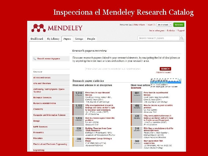 Inspecciona el Mendeley Research Catalog 