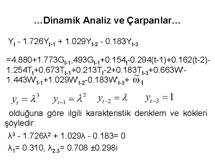 …Dinamik Analiz ve Çarpanlar… Yt - 1. 726 Yt-1 + 1. 029 Yt-2 -