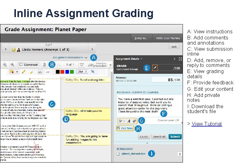 Inline Assignment Grading A: View instructions B: Add comments and annotations C: View submission