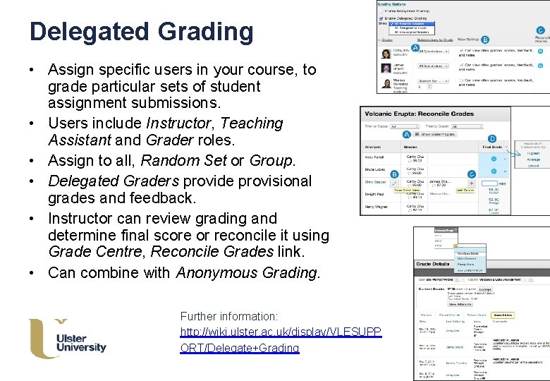 Delegated Grading • Assign specific users in your course, to grade particular sets of