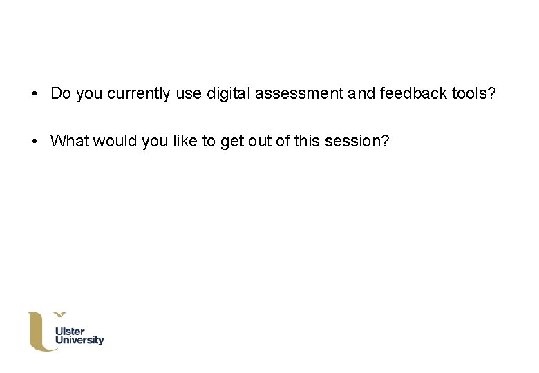  • Do you currently use digital assessment and feedback tools? • What would