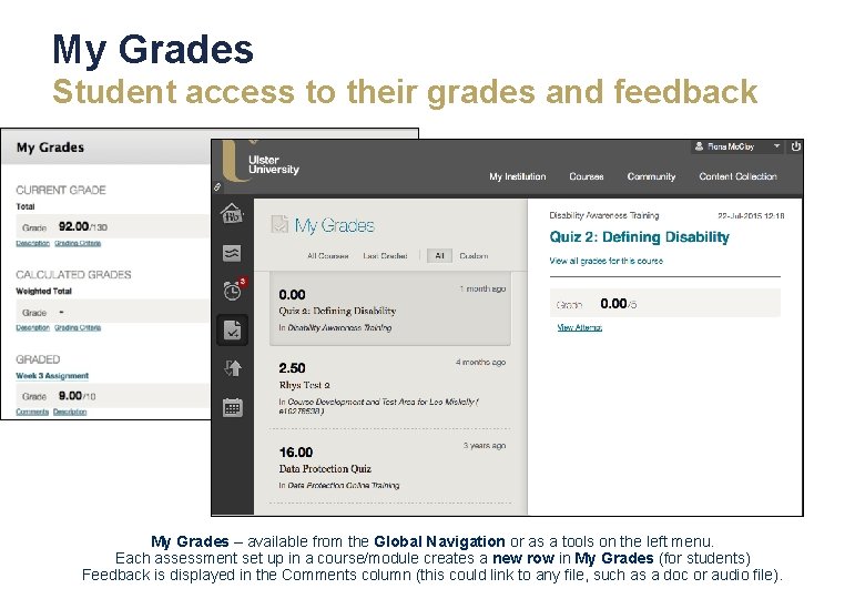 My Grades Student access to their grades and feedback My Grades – available from