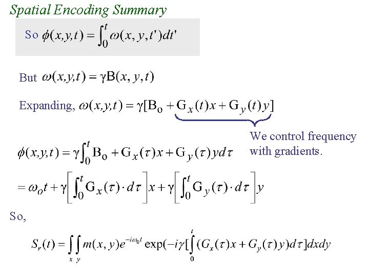 Spatial Encoding Summary So But Expanding, We control frequency with gradients. So, Spatial Encoding Summary So But Expanding, We control frequency with gradients. So,