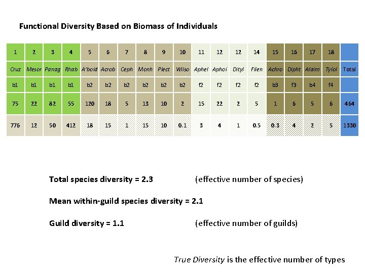 Functional Diversity Based on Biomass of Individuals 1 2 3 4 5 6 7