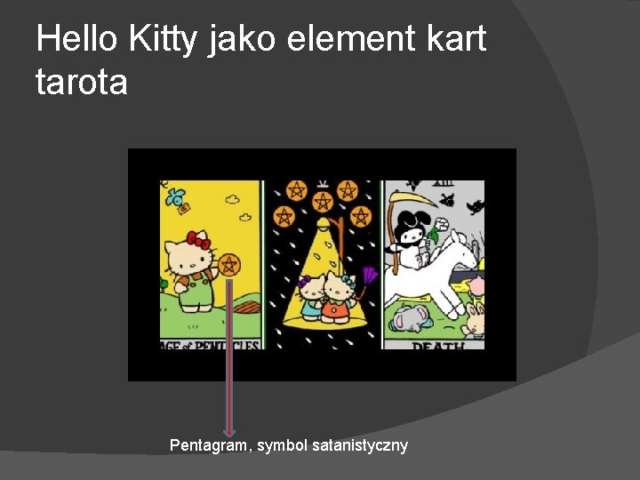 Hello Kitty jako element kart tarota Pentagram, symbol satanistyczny 