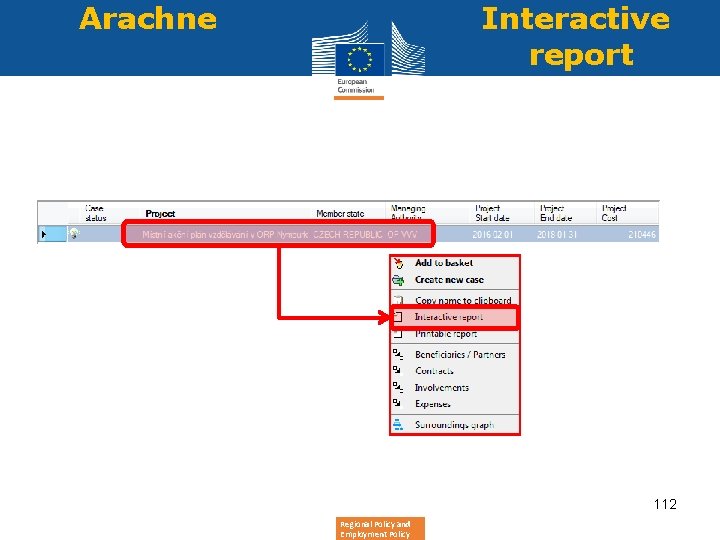 Arachne Interactive report 112 Regional Policy and Employment Policy 