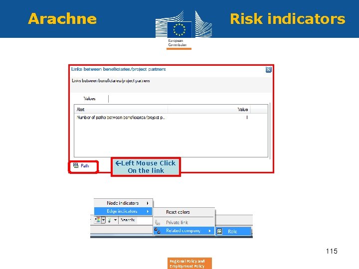 Arachne Risk indicators Left Mouse Click On the link 115 Regional Policy and Employment