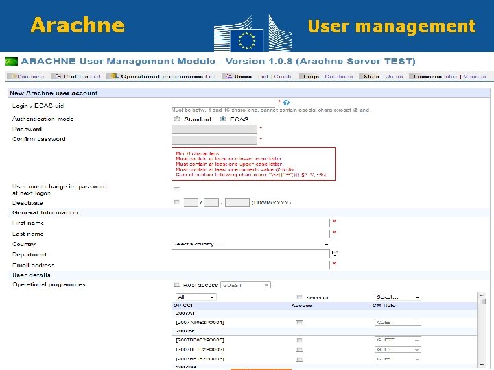 Arachne User management 150 Regional Policy and Employment Policy 