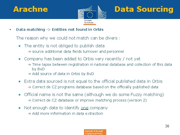 Arachne Data Sourcing § Data matching -> Entities not found in Orbis • The