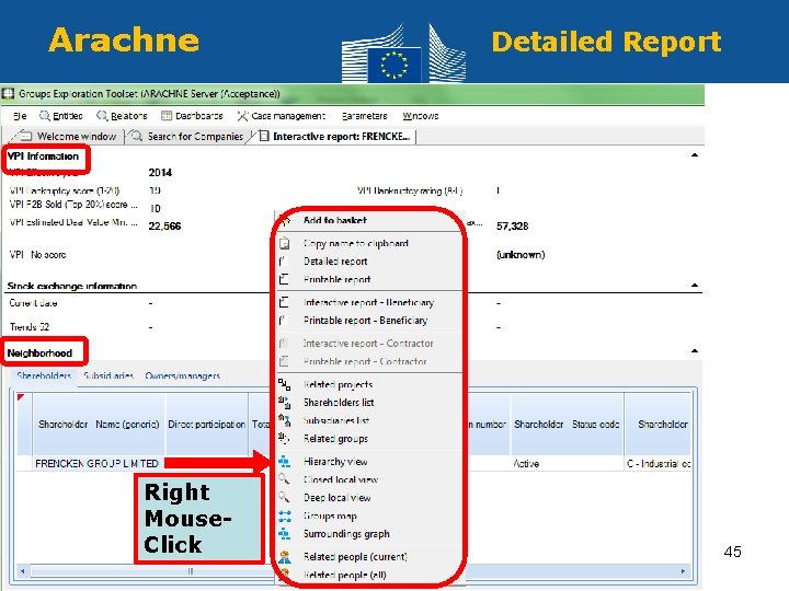 Arachne Detailed Report Right Mouse- Click 45 Regional Policy and Employment Policy 