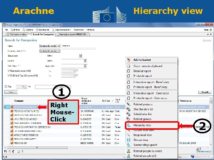 Arachne Hierarchy view 1 Right Mouse- Click 2 47 Regional Policy and Employment Policy