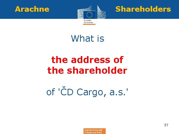 Arachne Shareholders What is the address of the shareholder of 'ČD Cargo, a. s.