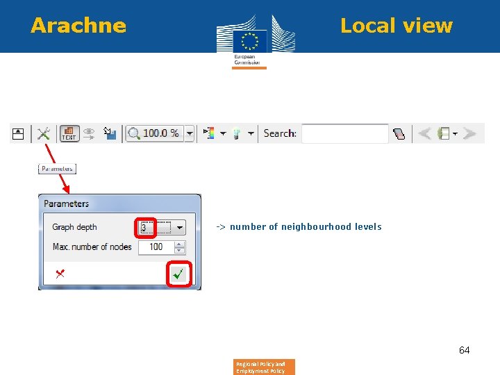 Arachne Local view -> number of neighbourhood levels 64 Regional Policy and Employment Policy