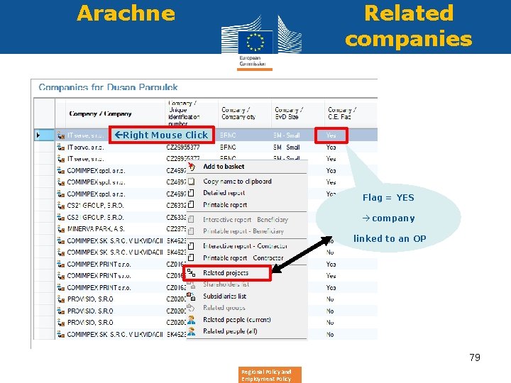 Arachne Related companies Right Mouse Click Flag = YES company linked to an OP