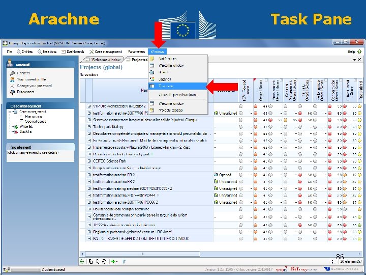 Arachne Task Pane 86 Regional Policy and Employment Policy 