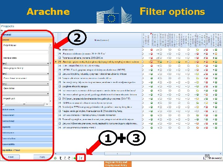 Arachne Filter options 2 1 3 88 Regional Policy and Employment Policy 