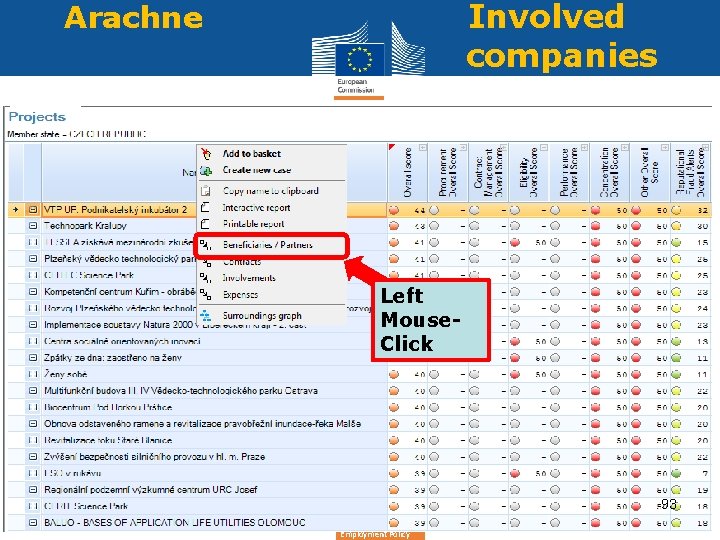 Arachne Involved companies Left Mouse- Click 93 Regional Policy and Employment Policy 