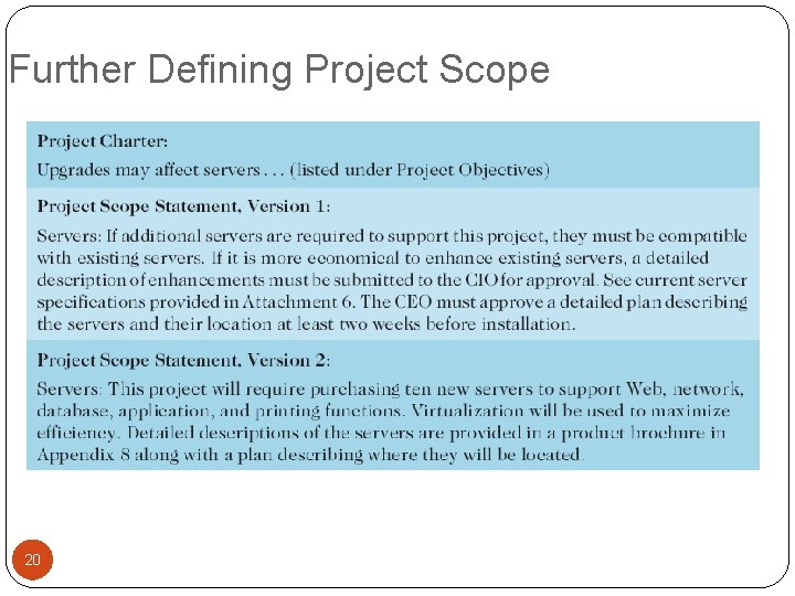 Further Defining Project Scope 20 