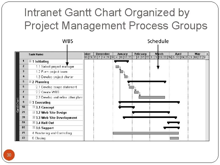 Intranet Gantt Chart Organized by Project Management Process Groups 30 