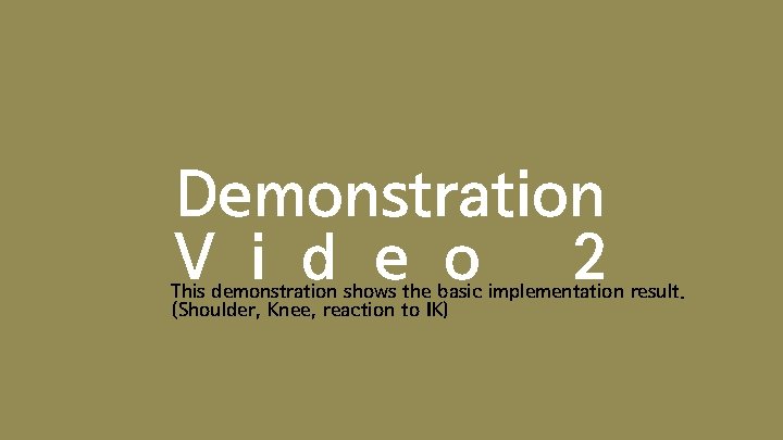 Demonstration V i d e o 2 This demonstration shows the basic implementation result.
