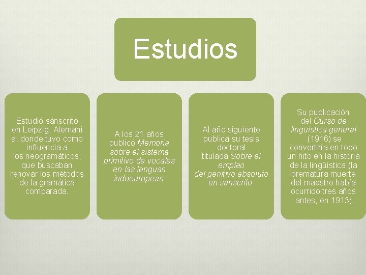 Estudios Estudió sánscrito en Leipzig, Alemani a, donde tuvo como influencia a los neogramáticos,