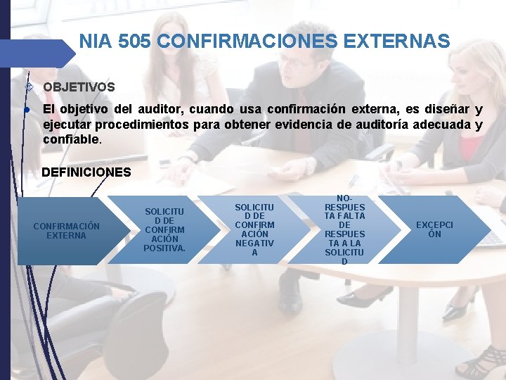 NIA 505 CONFIRMACIONES EXTERNAS OBJETIVOS l El objetivo del auditor, cuando usa confirmación externa, NIA 505 CONFIRMACIONES EXTERNAS OBJETIVOS l El objetivo del auditor, cuando usa confirmación externa,