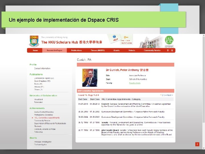 Un ejemplo de implementación de Dspace CRIS 