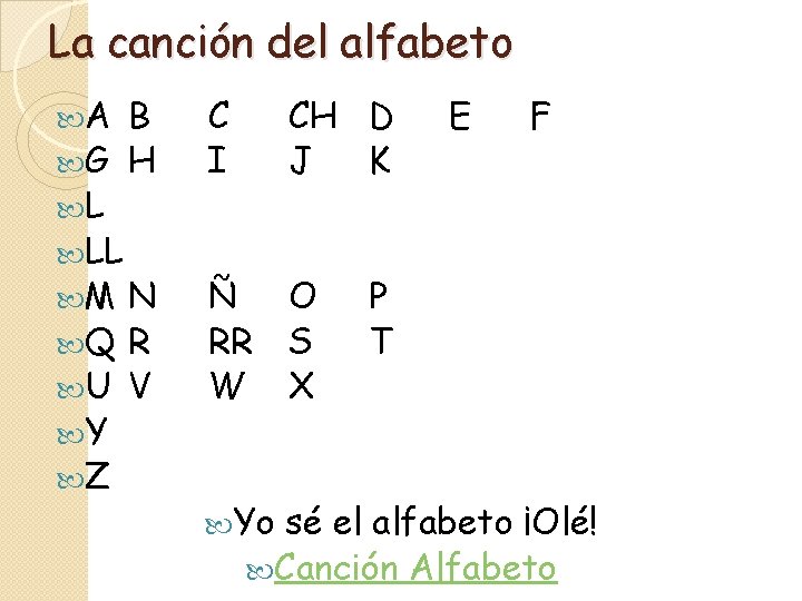 La canción del alfabeto A B G H L LL M N Q R La canción del alfabeto A B G H L LL M N Q R