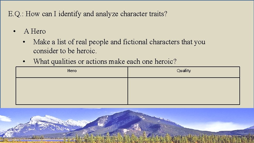 E. Q. : How can I identify and analyze character traits? • A Hero