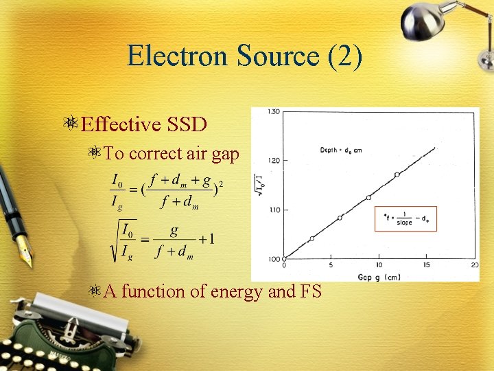 Electron Source (2) Effective SSD To correct air gap A function of energy and