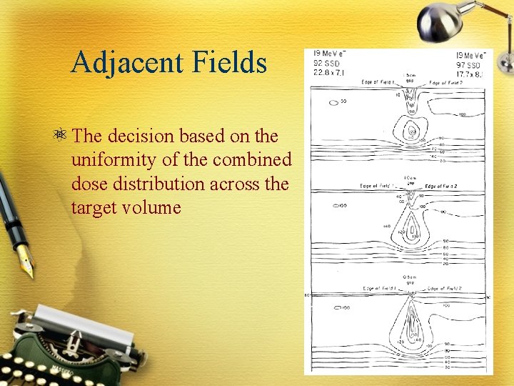 Adjacent Fields The decision based on the uniformity of the combined dose distribution across