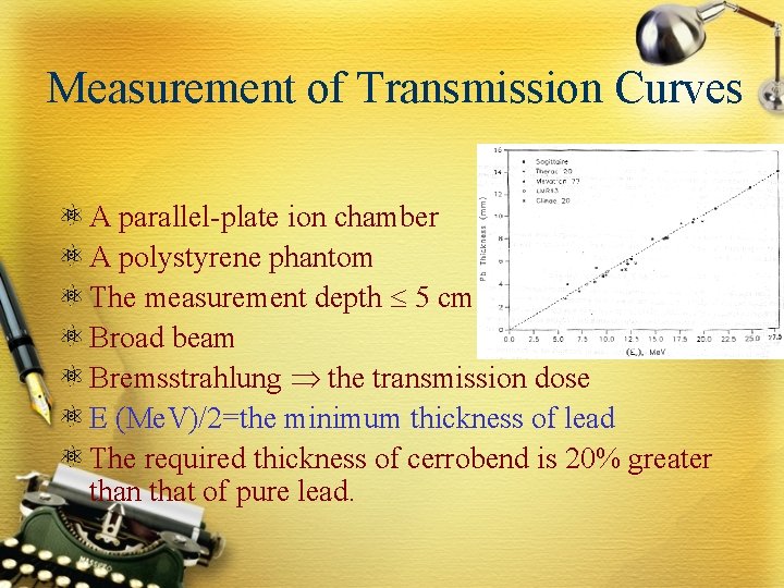 Measurement of Transmission Curves A parallel-plate ion chamber A polystyrene phantom The measurement depth