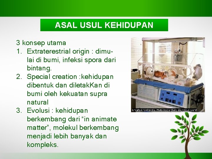 ASAL USUL KEHIDUPAN 3 konsep utama 1. Extraterestrial origin : dimulai di bumi, infeksi