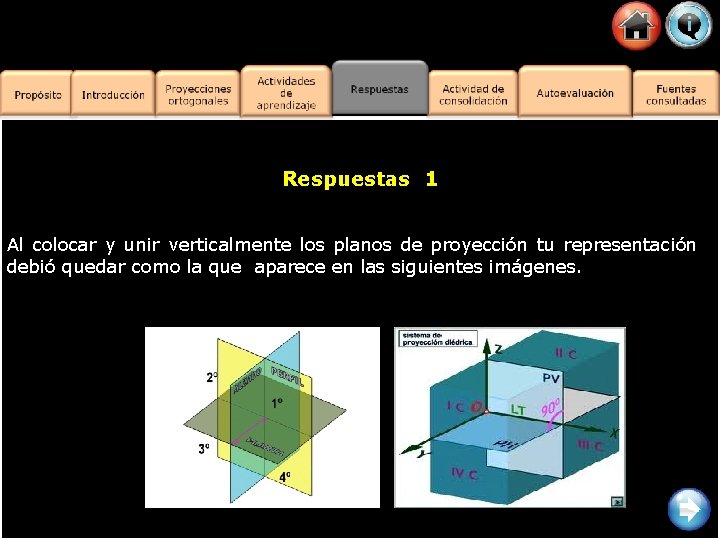 Respuestas 1 Al colocar y unir verticalmente los planos de proyección tu representación debió