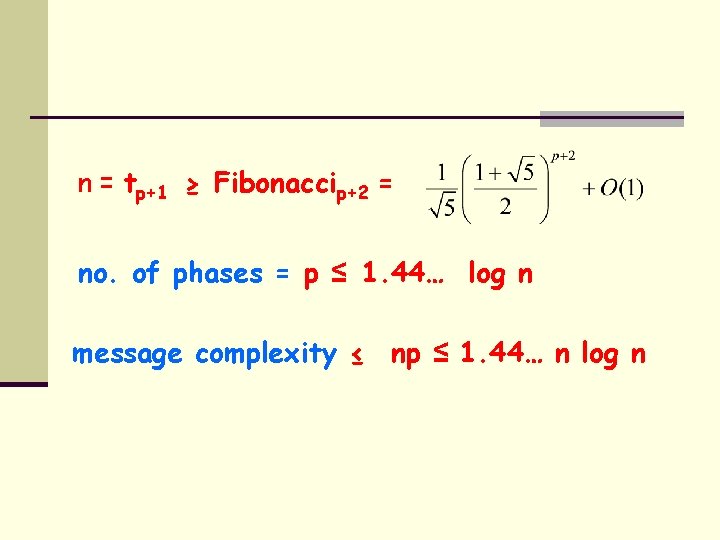 n = tp+1 ≥ Fibonaccip+2 = no. of phases = p ≤ 1. 44…
