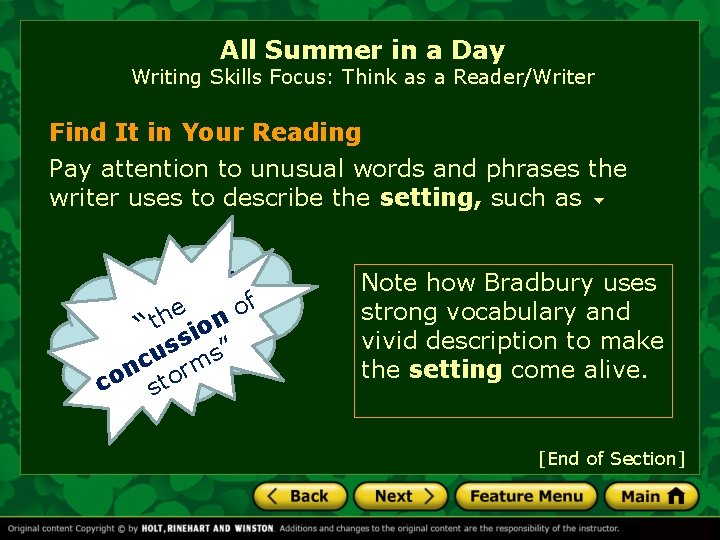 All Summer in a Day Writing Skills Focus: Think as a Reader/Writer Find It
