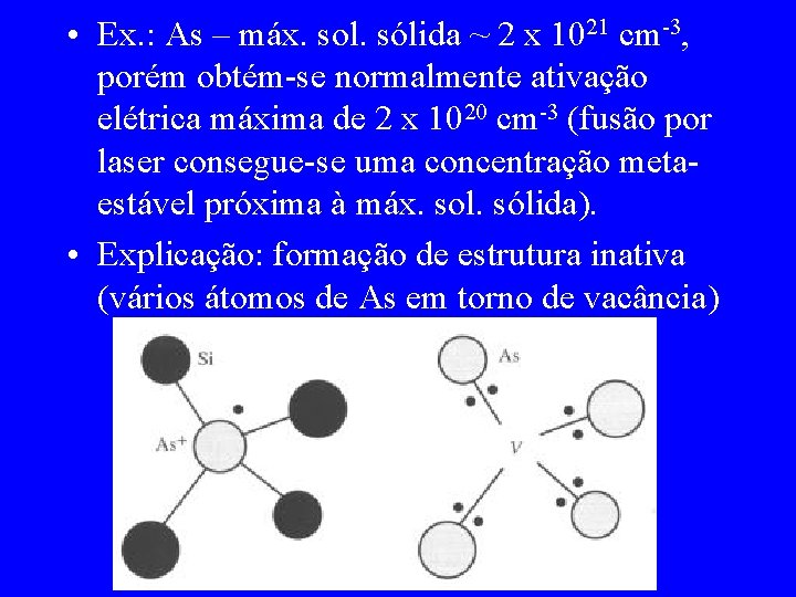  • Ex. : As – máx. sol. sólida ~ 2 x 1021 cm-3,