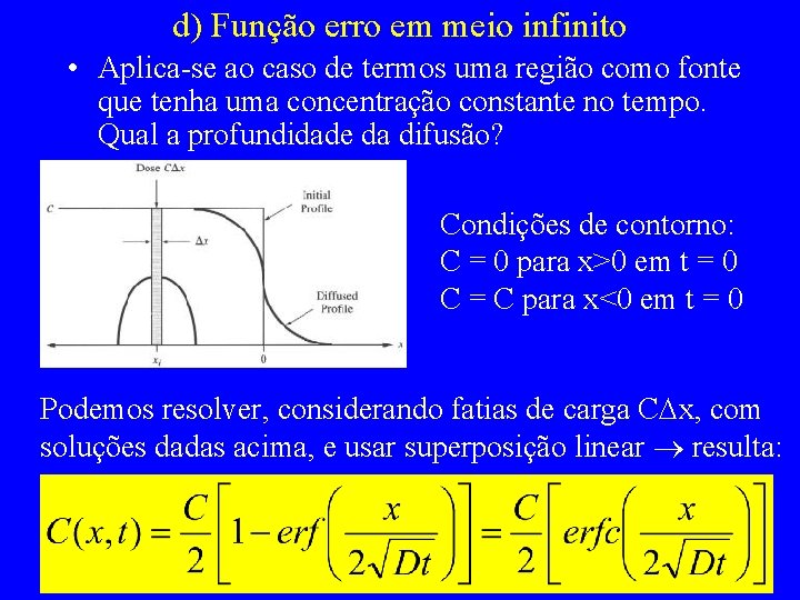 d) Função erro em meio infinito • Aplica-se ao caso de termos uma região