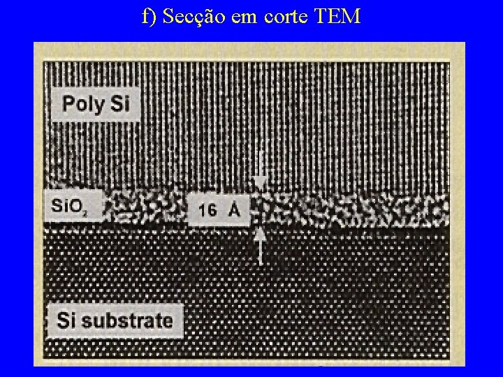 f) Secção em corte TEM 