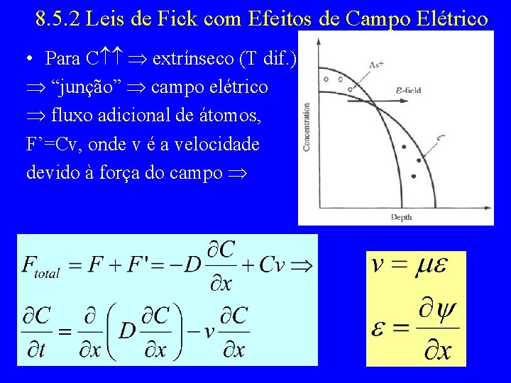 8. 5. 2 Leis de Fick com Efeitos de Campo Elétrico • Para C