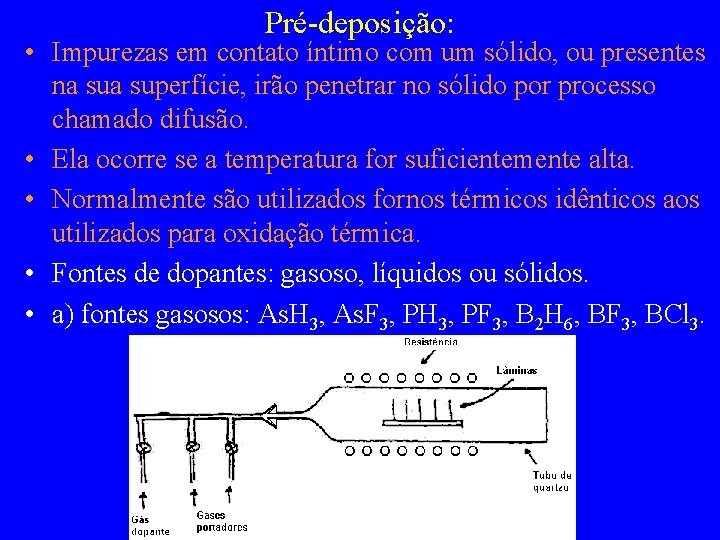 Pré-deposição: • Impurezas em contato íntimo com um sólido, ou presentes na superfície, irão