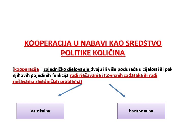 KOOPERACIJA U NABAVI KAO SREDSTVO POLITIKE KOLIČINA (kooperacija = zajedničko djelovanje dvaju ili više