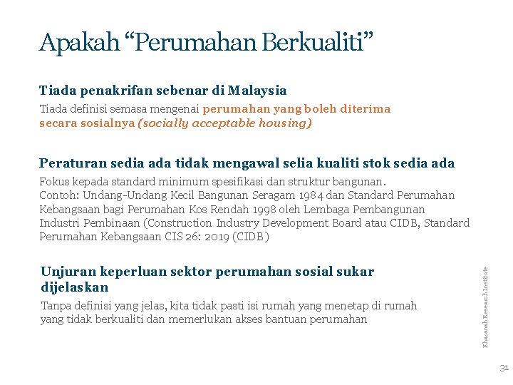 Apakah “Perumahan Berkualiti” Tiada penakrifan sebenar di Malaysia Tiada definisi semasa mengenai perumahan yang