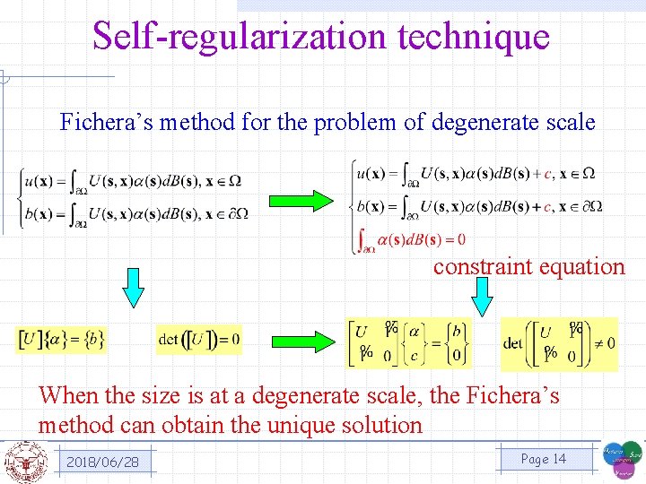 Self-regularization technique Fichera’s method for the problem of degenerate scale constraint equation When the